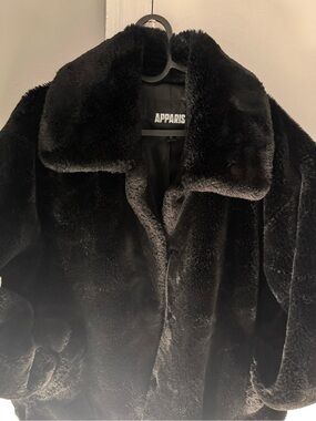 Apparis Black Faux Teddy Coat with Plush Collar
